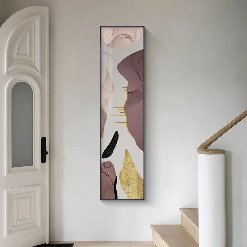 Fargerik nordisk abstrakt høyt format veggkunst fine art lerretutskrifter for inngangshallen stuen korridoren kreativ moderne interiørdesign | Skanto