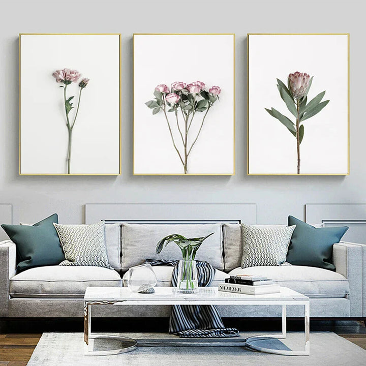 Minimalist Rosa Blomster Botanisk Veggkunst Fine Art Lerretsutskrifter Plakater Elegante Bilder For Nordisk Stue Spiserom Soverom Kunst Dekor | Skanto