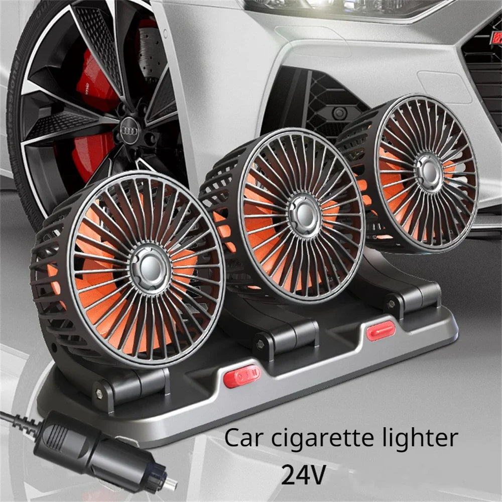 360° Justerbar Bilvifte - 3-Hodet Automotiv Elektrisk Vifte - USB/12V/24V - 2 Hastigheter - Stille Kjøling for Hjem, Skrivebord, Kontor & Bil | Skanto