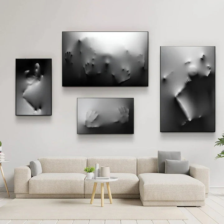 Moderne Kunst Abstrakte Spøkelsesaktige Figurer I Veggen Lerret Utskrifter Svart Hvit Vegg Kunst Plakater Bilder For Stue Soverom Kunst Dekor | Skanto