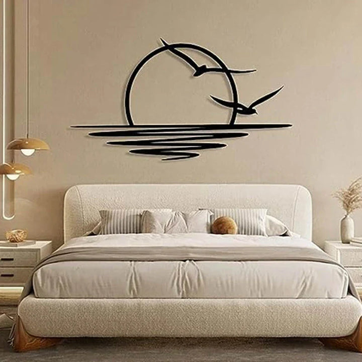 Sunrise Seagulls Metallveggdekorasjon Solnedgang Jernkunst 30x60cm Veggkunst For Stue Soverom Hjemmekontor Dekor | Skanto