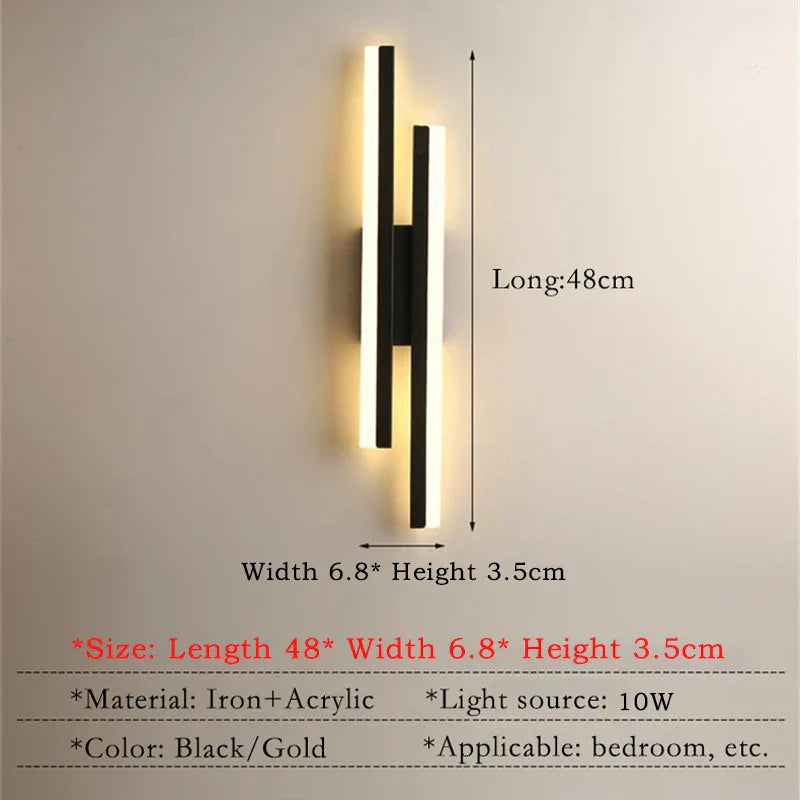 Skanto | Moderne LED Vegglampe: Svart/Gull Akryl Romdekorasjonslys