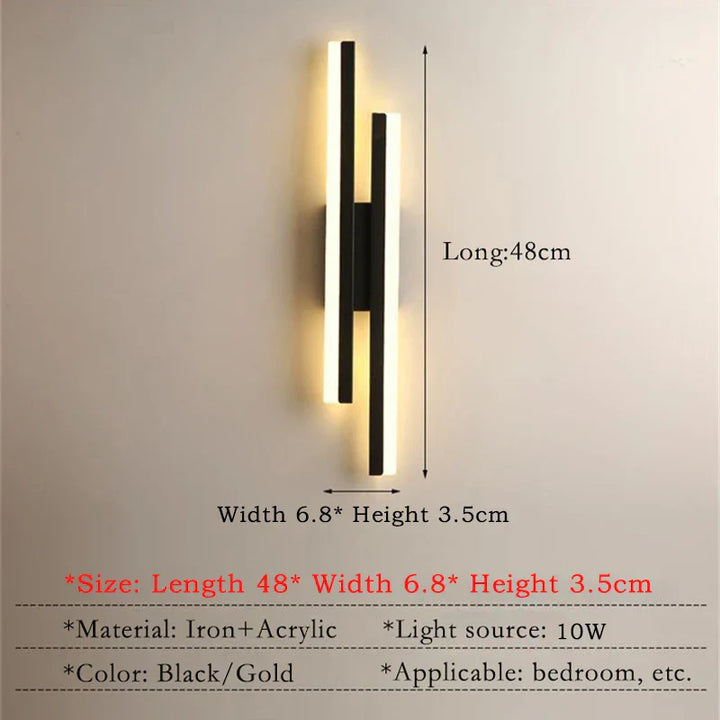 Skanto | Moderne LED Vegglampe: Svart/Gull Akryl Romdekorasjonslys