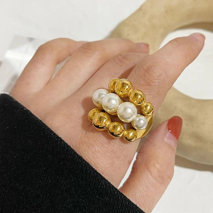 Skanto | 18k Chunky Gull Akzentert Perle Bead Ring