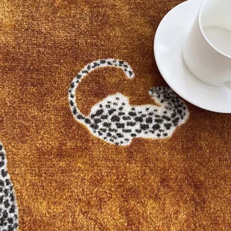 Skanto | Plysj Rund Leopardmønster Område Rug – Myk Tyknet Gulvmatte for Soverom eller Stue