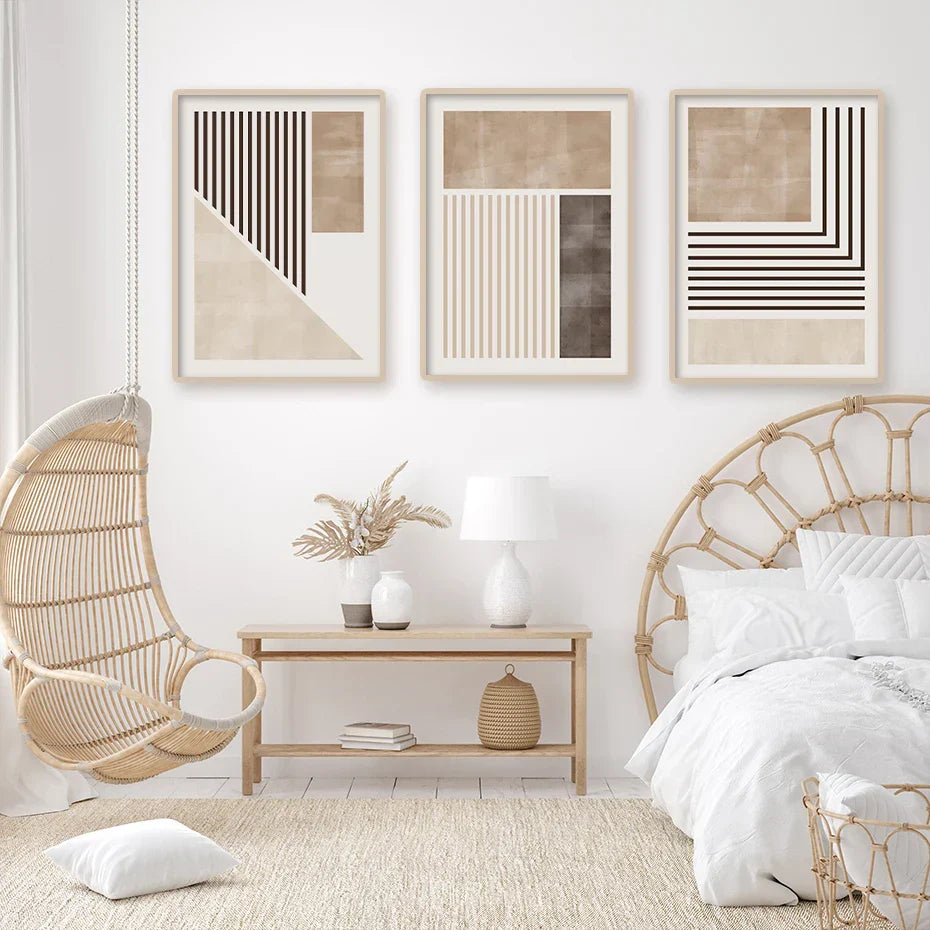 Brun Beige Fargeblokk Geometrisk Veggkunst Fine Art Lerretsutskrifter Abstrakt Minimalistiske Bilder For Moderne Stue Soveroms Kunstdekor | Skanto