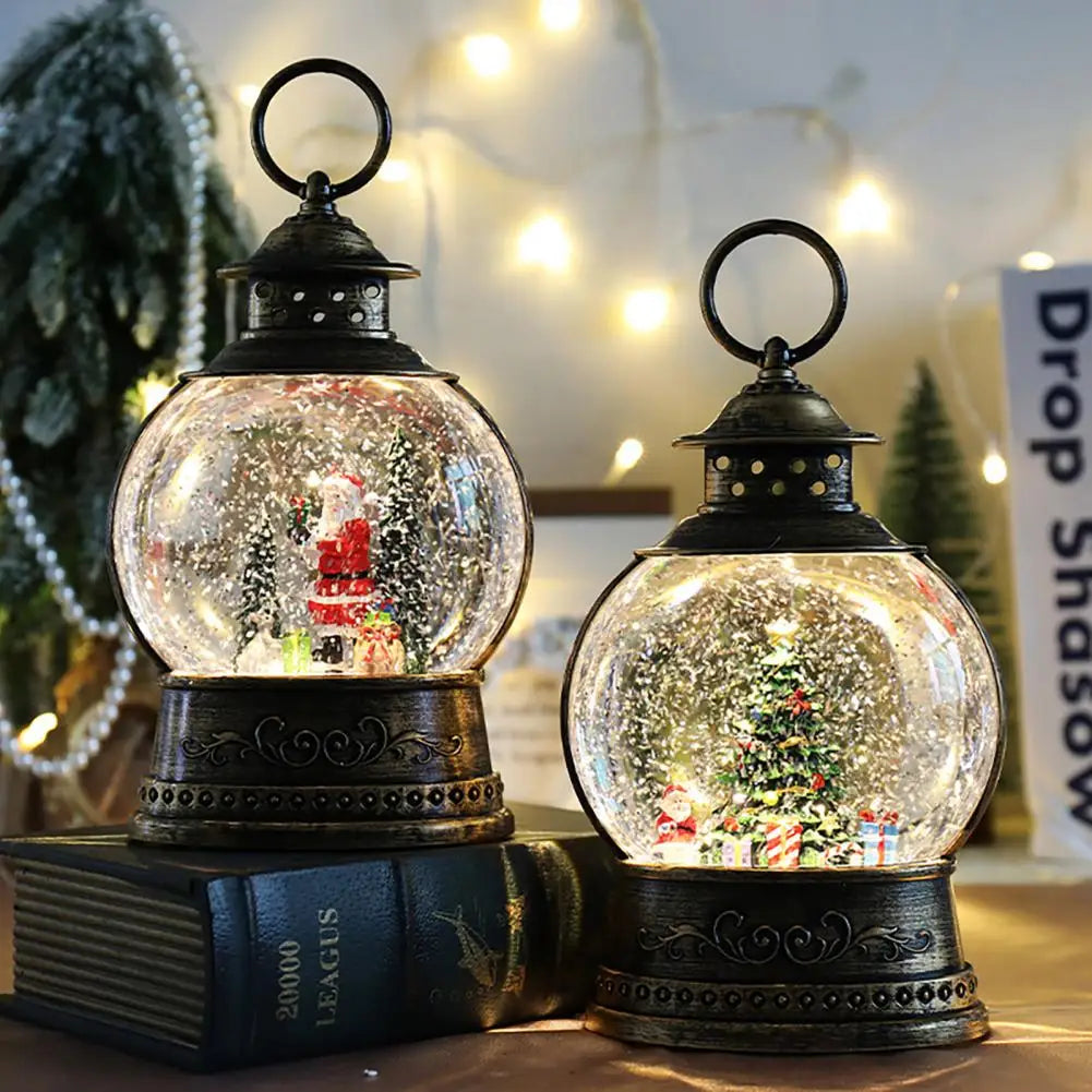 Skanto | Lunavera Jule Snøglobe Lanterne | Musikkboks med LED Lys & Glitter | Vintage Gull Design | USB & Batteridrevet | 21–26 cm