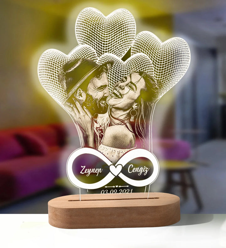 Skanto | Personlig 3D-foto-lampe: Individuell foto og tekst nattlys - Ideell for Valentinsdag, bryllup, jubileum, bursdagsgaver