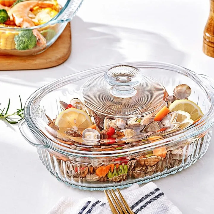 Skanto | 4-delt Glass Bakeware Sett med 2 Bakeware Retter med Glasslokk, 1.9 Qt og 3 Qt