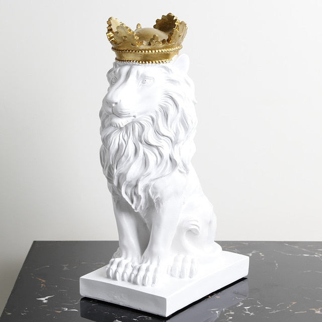 Skanto Tierfigurer Harz Krone Løve Statue håndlaget Kunstverk Gave Hjem Kontor Dekor Ornament Stue Skrivebord Hjem Dekor