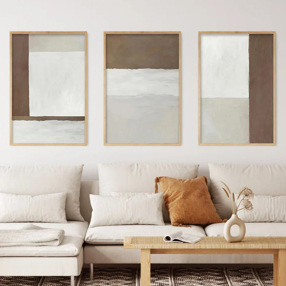 Abstract Brun Grå Beige Minimalistisk Geometrisk Veggkunst Fine Art Lærret Utskrifter Nøytral Farge Bilder For Moderne Stue Hjem Dekor | Skanto