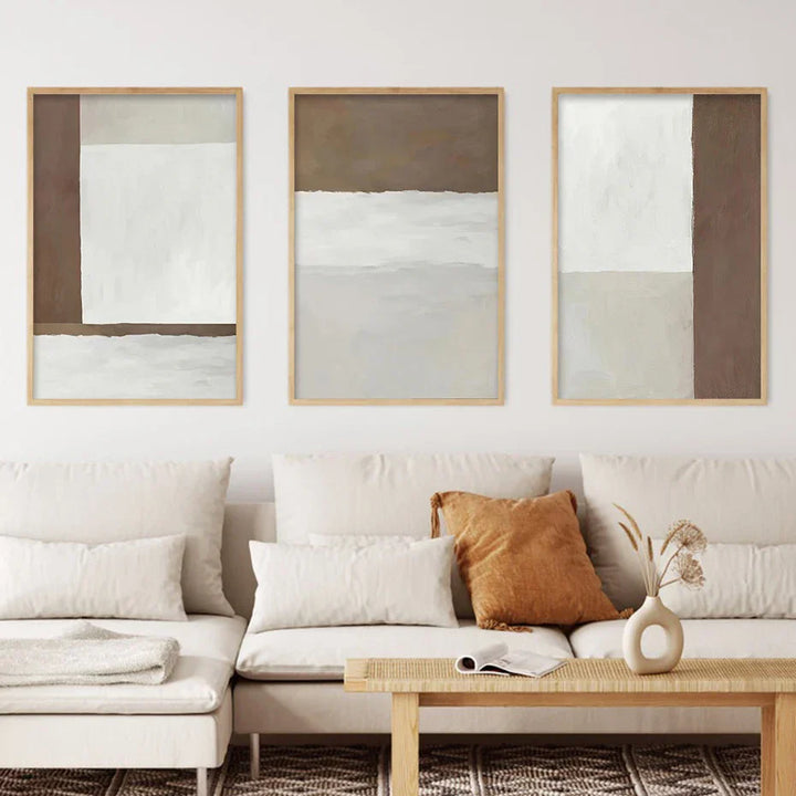 Abstract Brun Grå Beige Minimalistisk Geometrisk Veggkunst Fine Art Lærret Utskrifter Nøytral Farge Bilder For Moderne Stue Hjem Dekor | Skanto