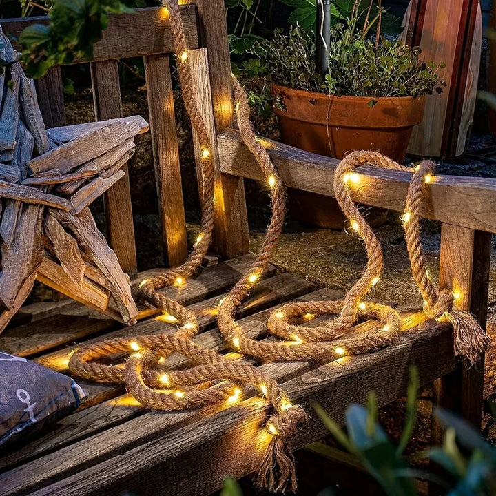 Skanto | Hamp tau solcelledrevet lampe | Holdbar dekorbelysning for hage og terrasse