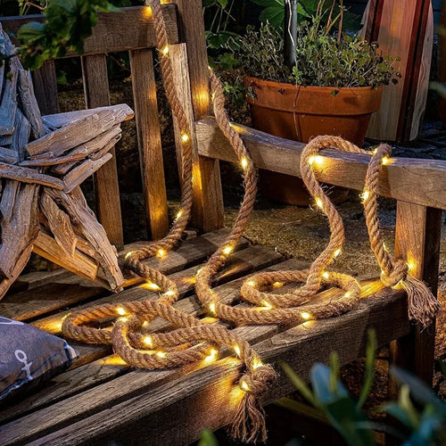 Skanto | Hamp tau solcelledrevet lampe | Holdbar dekorbelysning for hage og terrasse