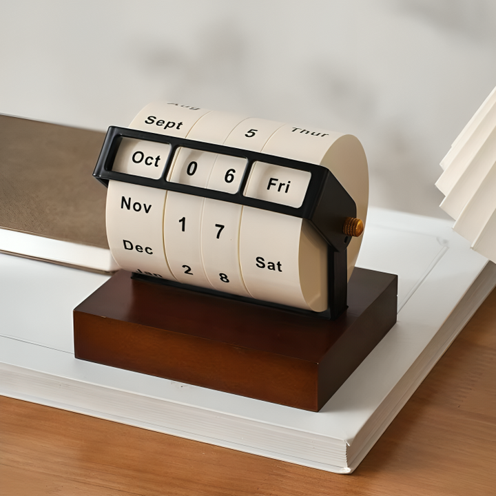 Skanto | Vintage Tre Perpetuum Flip Kalender – Gjenbrukbar Rotary Nedtelling Borddisplay