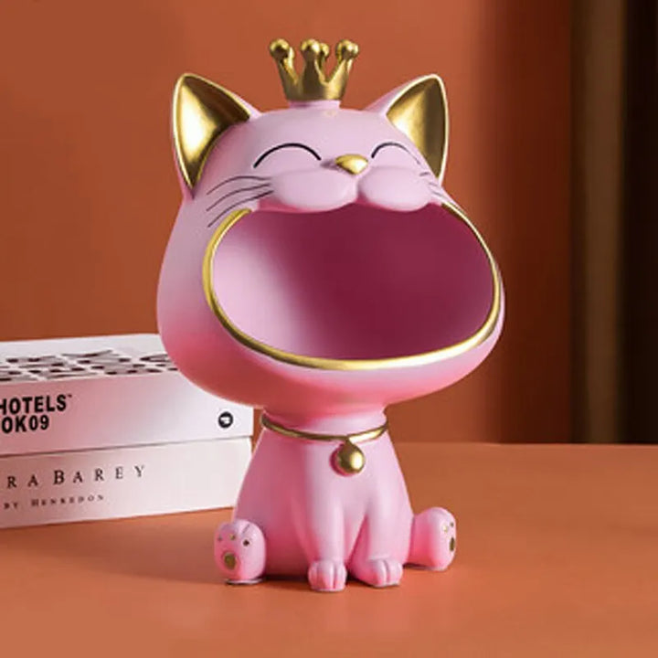 Skanto | Fortune Crown Big Mouth Cat Entrance Nøkkelholder Dekorativ Ornament, Lett Luksus Hjemmegave Skulptur