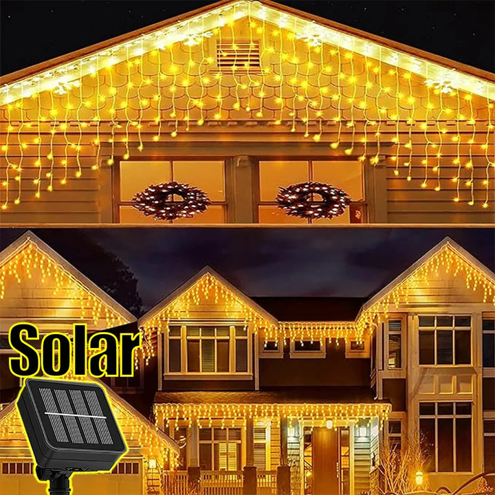 Vanntette solcelleledning juletrelys - Utendørs juledekorasjon med 96 LED-lamper, 8 moduser og fjernkontroll for hage, terrasse, fest 3,5 m (137,7 tommer)
