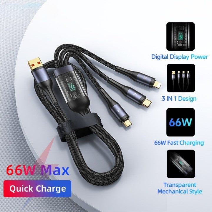 Skanto | 3i1 Digital Skjerm Rask Lading Universell Lader Kabel