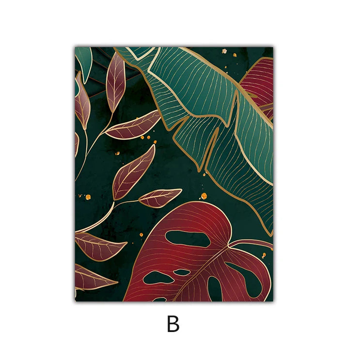 Moderne Abstrakt Tropisk Botanikk Veggkunst Fine Art Lærred Utskrifter Røde Grønne Palm Blader Plakater Bilder For Stue Hotell Rom Decor | Skanto
