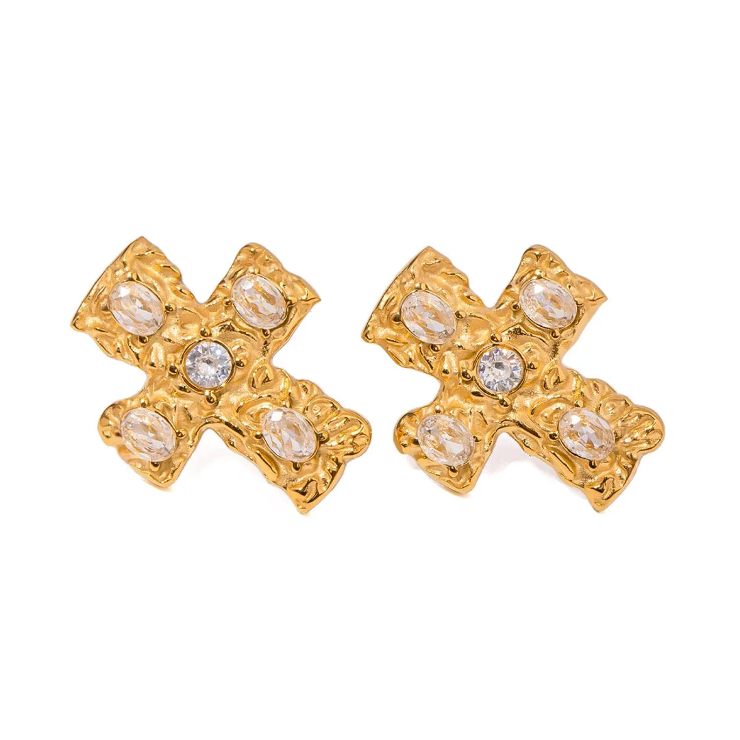 Skanto | 18k teksturert oval diamant kors øredobber