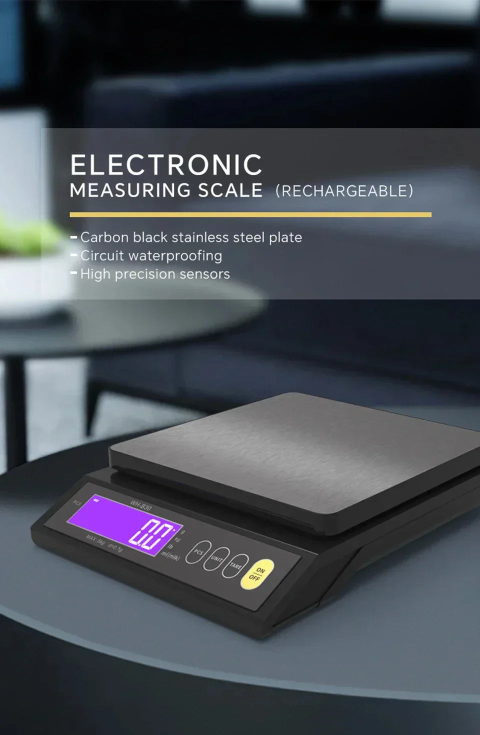 Skanto | 5 kg/0.1 g og 10 kg/1 g digital elektronisk kjøkkenvekt, LCD-skjerm, helt vanntett rustfritt stål vektsverktøy for baking