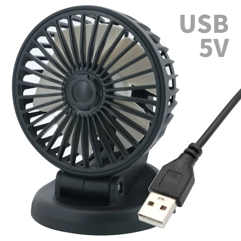 360° Justerbar Bilvifte - 3-Hodet Automotiv Elektrisk Vifte - USB/12V/24V - 2 Hastigheter - Stille Kjøling for Hjem, Skrivebord, Kontor & Bil | Skanto