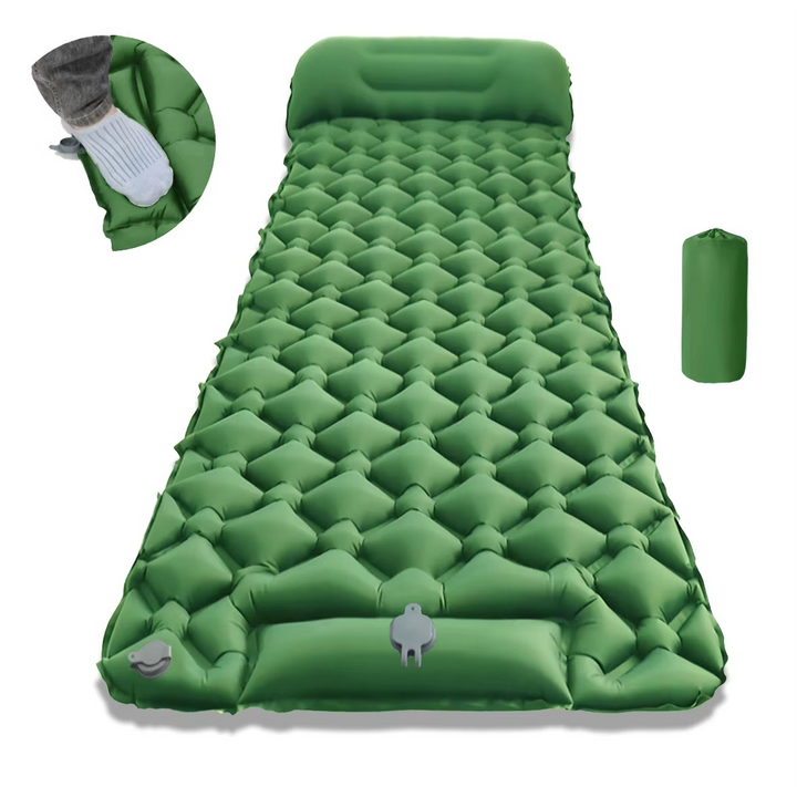 Skanto | Ultra-comfort oppblåsbar campingmadrass med integrert pute og pumpe