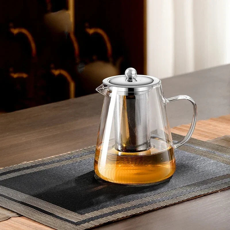 Skanto | 450ml-950ml Varmeresistent Glass Teapot – Rustfritt Stål Tefilter, Blomsterkjele for Kung Fu Te, Puer og Oolong Te