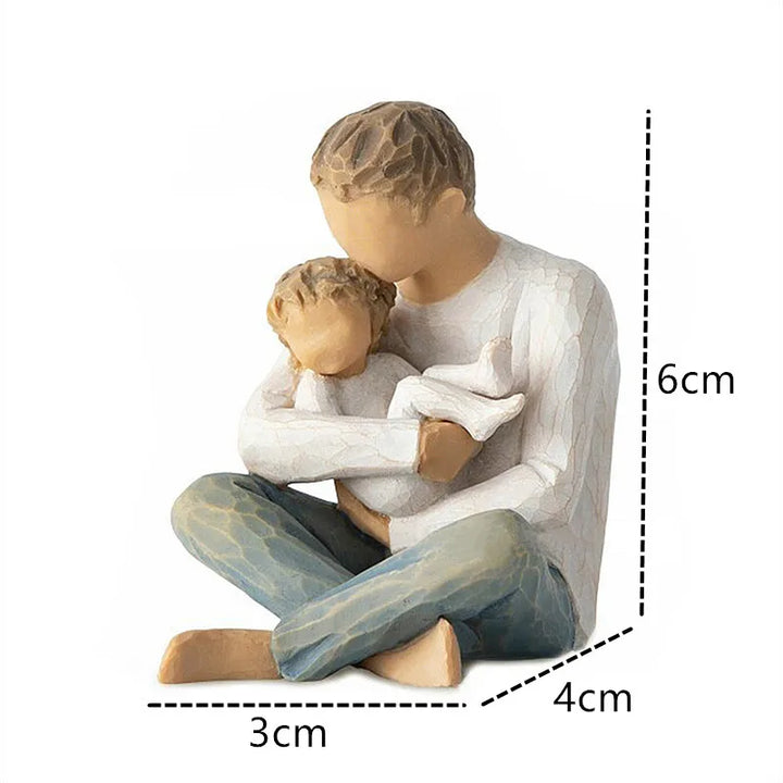 Skanto | Statuett laget av harpiks, mennesker, familiefigurer, skulptur, figurer for hjemmedekor, borddekorasjon, stue, engel, omfavnelse, hund, far, barn