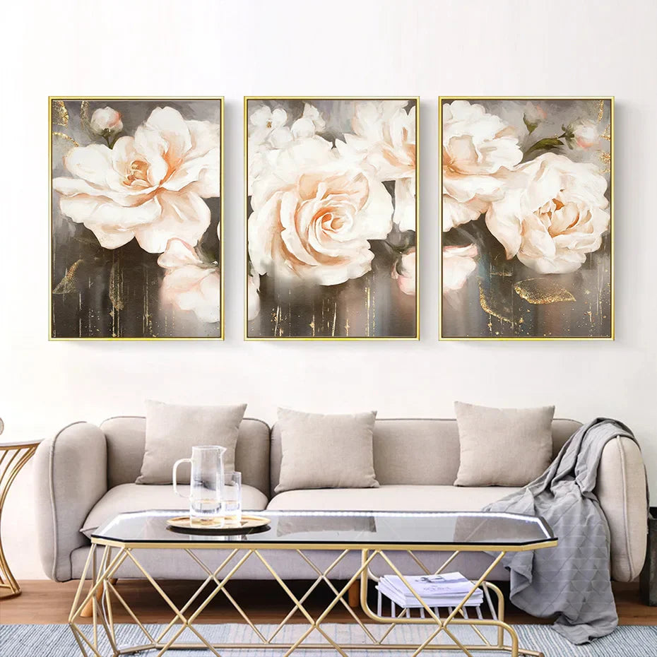 Rosa Beige Petaler Stor Floral Veggkunst Fine Art Lerretutskrifter Elegant Abstrakt Botanisk Bilde For Stue Soverom Kunst Dekor | Skanto