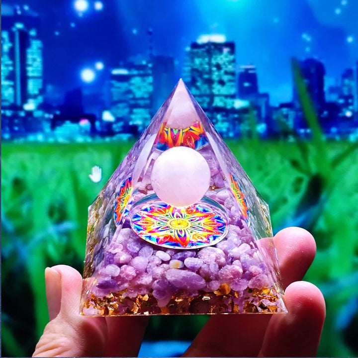 Skanto | Orgonitt-pyramide helbredelse krystaller energigenerator med ametyst pendel - Reiki chakra meditasjonsverktøy og romdekor