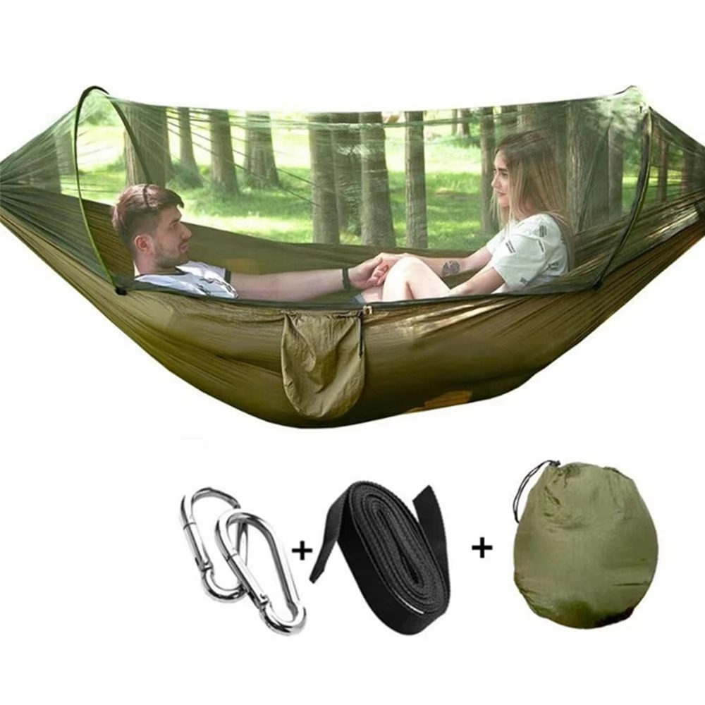 Skanto | 2-Person Utendørs Hengekøye med Myggnett - Bærbar Fallskjermstoff Camping Seng