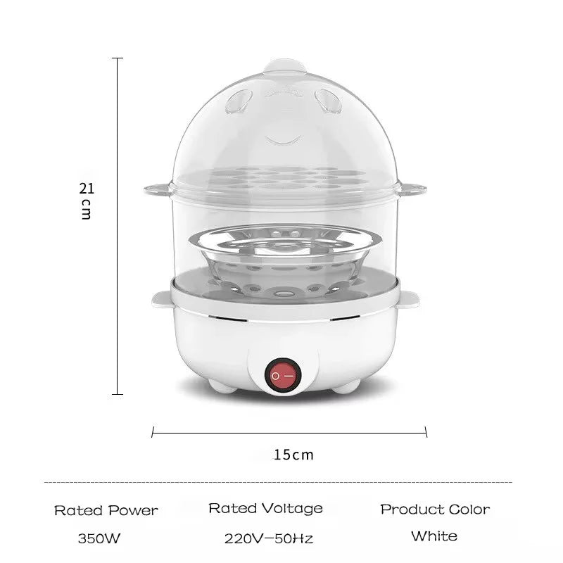 Skanto | 220V Multifunksjonell elektrisk eggkoker - Dobbeltlag eggkoker og mini-dampkokeren for frokost på kjøkkenet
