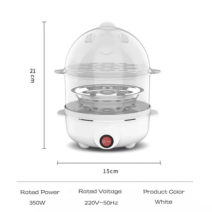 Skanto | 220V Multifunksjonell elektrisk eggkoker - Dobbeltlag eggkoker og mini-dampkokeren for frokost på kjøkkenet