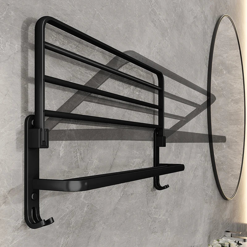Skanto | EasyTowel Foldable Towel Rack – Space-Saving & Stylish Black Wall-Mounted Towel Rack