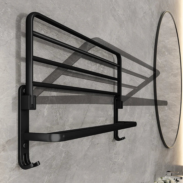 Skanto | EasyTowel Foldable Towel Rack – Space-Saving & Stylish Black Wall-Mounted Towel Rack