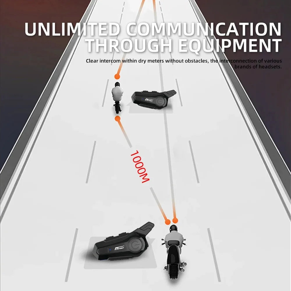 Skanto | Bluetooth Motorsykkel Hjelm Intercom Headset med 1000m Rekkevidde & IPX6 Vanntett – RoadComm