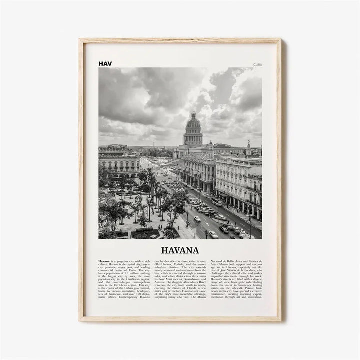 Cuba Havana Black & White Reiseplakat Veggkunst Fine Art Lærred Trykk Bilder For Stue Spisestue | Skanto
