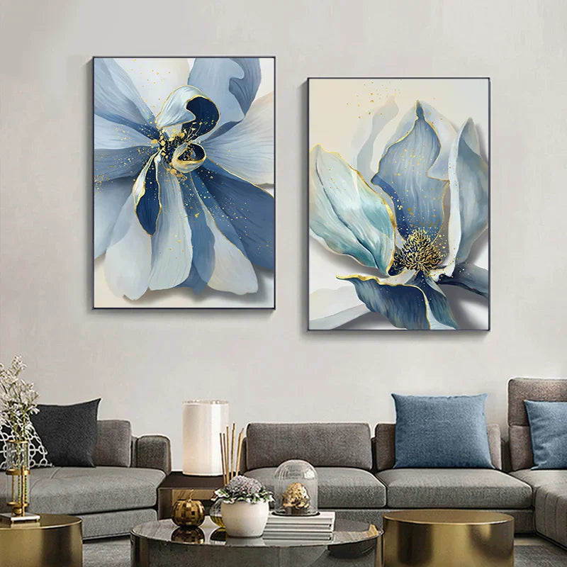 Big Blue Petal Floral Wall Art Fine Art Canvas Prints Modern Botanical Abstract Pictures For Living Room Bedroom Dining Room Art Decor | Skanto