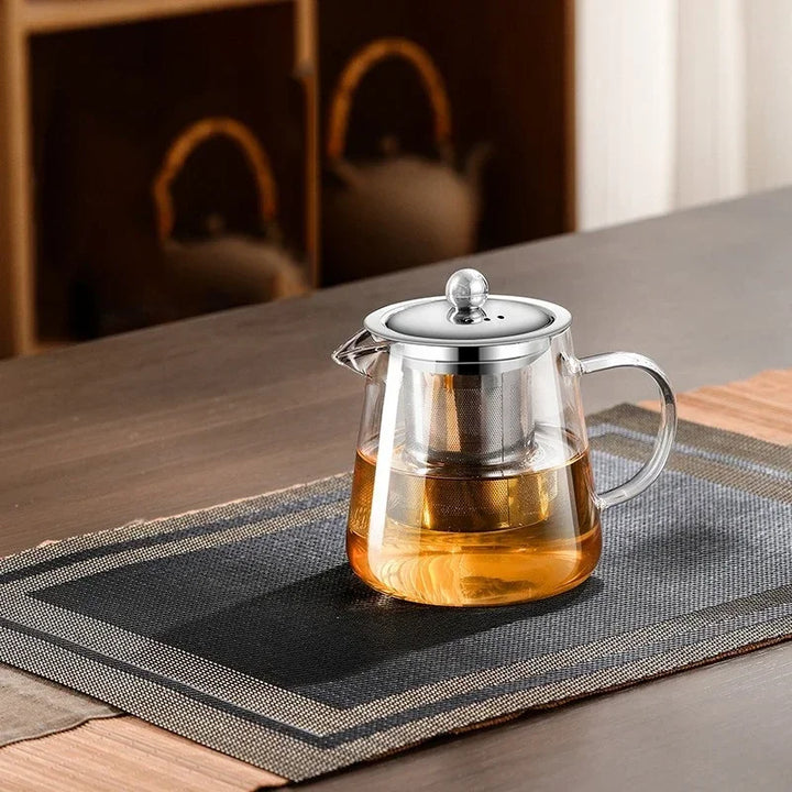 Skanto | 450ml-950ml Varmeresistent Glass Teapot – Rustfritt Stål Tefilter, Blomsterkjele for Kung Fu Te, Puer og Oolong Te