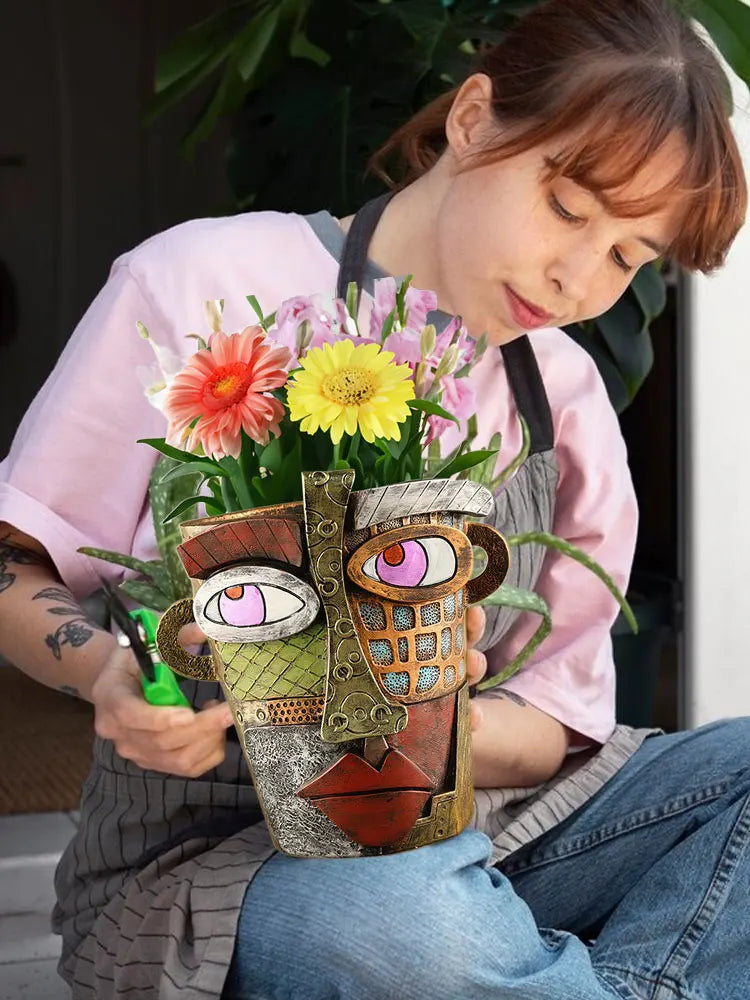 Skanto | Fargerik Ansikts Blomsterpotte – Kreativ Dekorasjon for Hjem og Hage