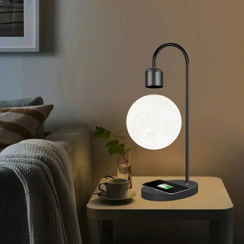 Skanto | LED Måne Lampe med Magnetisk Levitasjon og Trådløs Lading