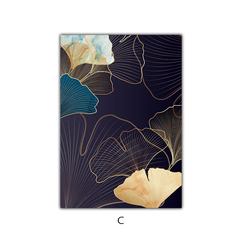 Abstrakt Botanisk Tropisk Blå Aubergine Blomster Veggkunst Fine Art Lerretstrykk Bilder For Stue Soverom Hotellrom Dekor | Skanto
