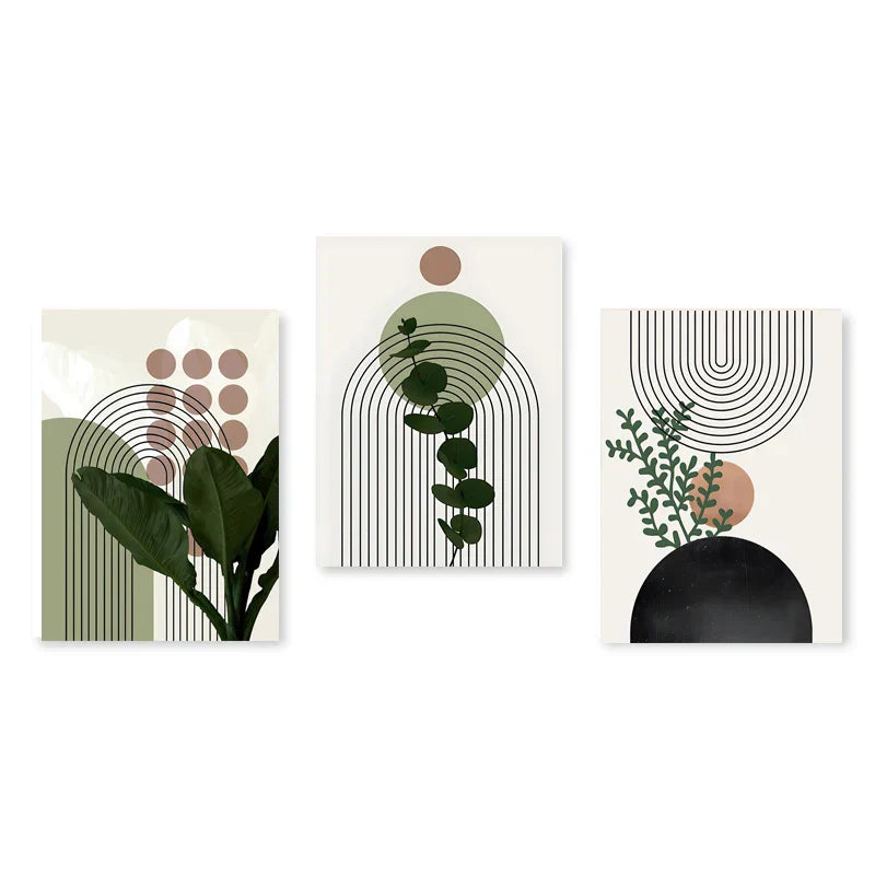 Sett med 3 stk Moderne Abstrakt Bohemsk Minimalistisk Geometrisk Veggkunst Fine Art Lerret Utskrifter Plakater Bilder For Stue Dekor | Skanto