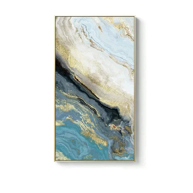 Blå Gylden Flytende Marmor Essens Veggkunst Fine Art Lerretsutskrifter Bilder For Moderne Leilighet Luksus Stue Kunst Dekor | Skanto