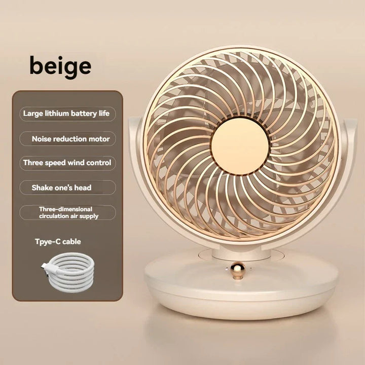 Skanto | BreezeLoop bordvifte med 360° rotasjon | USB vifte med 3 hastigheter og batteri | Stille og kompakt | For kontor, soverom og hjem