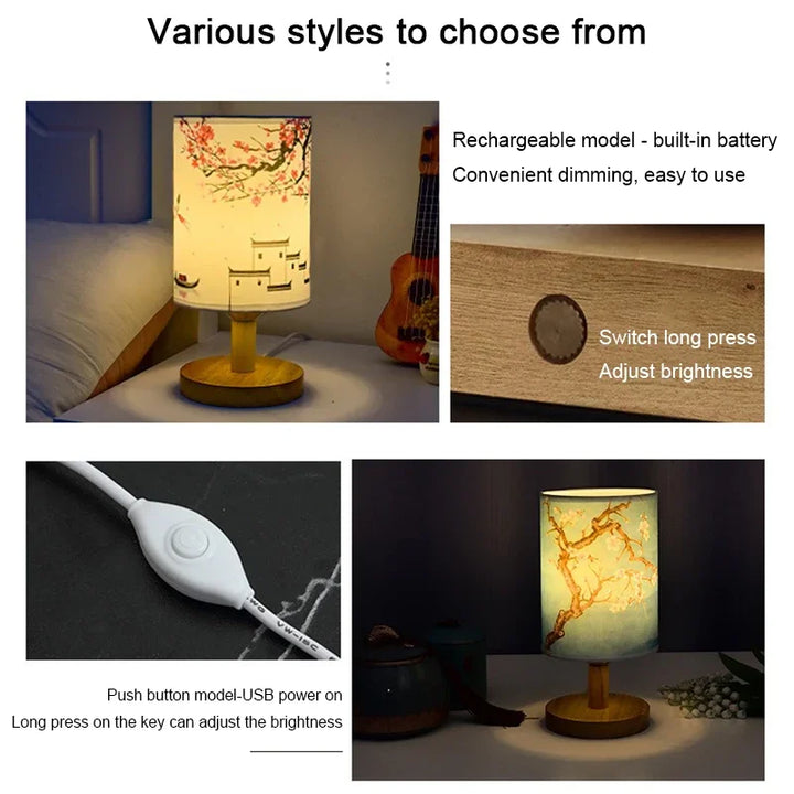Skanto | LiánHua LED Bordlampe Plomblomst | Dimbar | Stoffske i kinesisk stil | Varm hvit lys | EU-plugg
