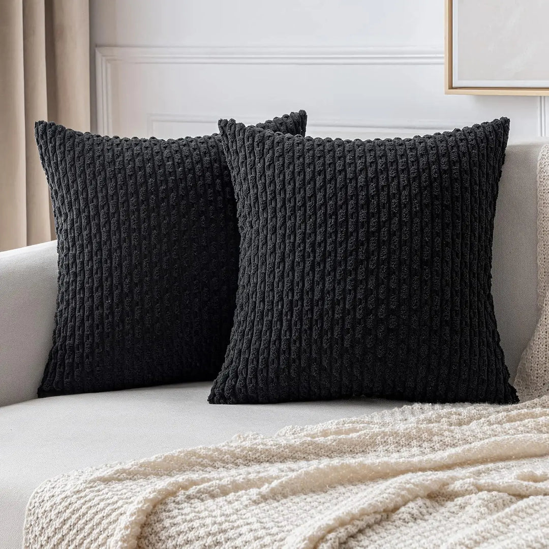Skanto | Boho Ribbet Fløyelsputeomslag – Stilige Stripete Dekorative Putekasse for Sofa eller Seng