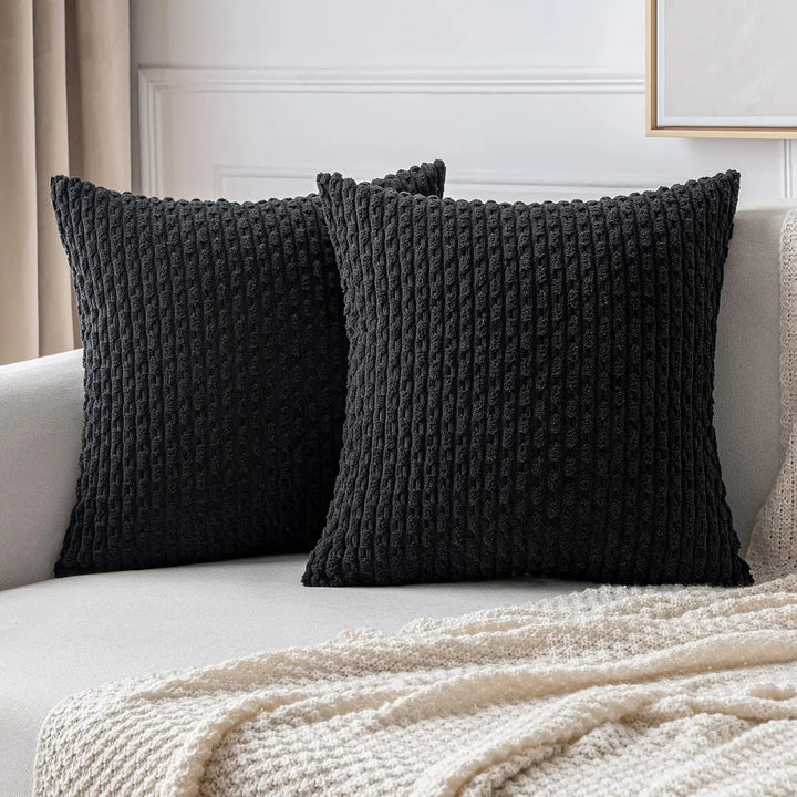 Skanto | Boho Ribbet Fløyelsputeomslag – Stilige Stripete Dekorative Putekasse for Sofa eller Seng