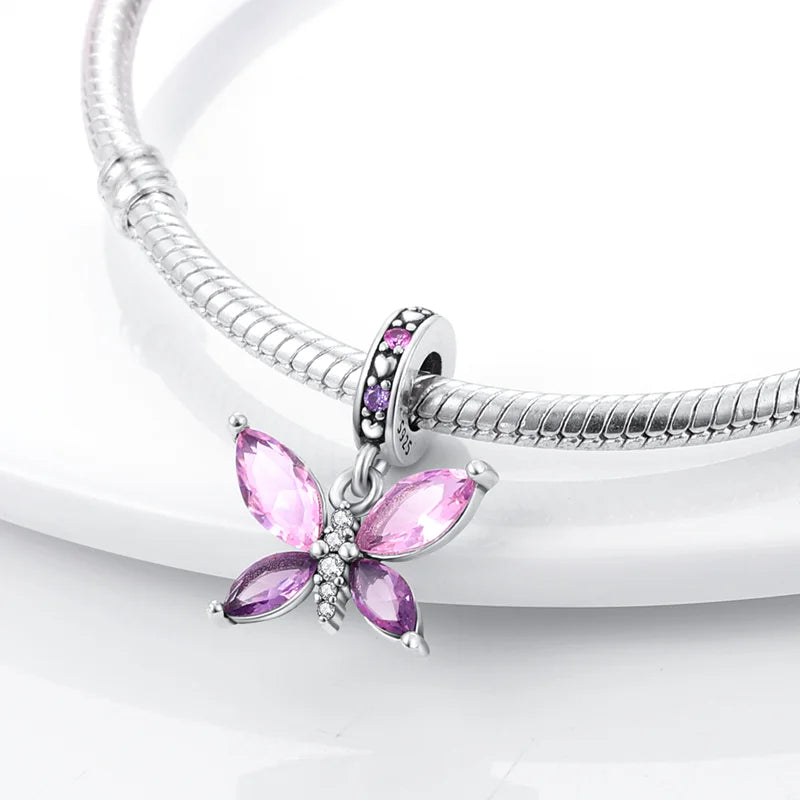 Skanto | 925 Sølv Gylden Leopard Charms Perler Fargerik Kameleon Nesehorn Løve Skarabé Katt Anheng Kompatibel med Original Pandora Armbånd Smykker